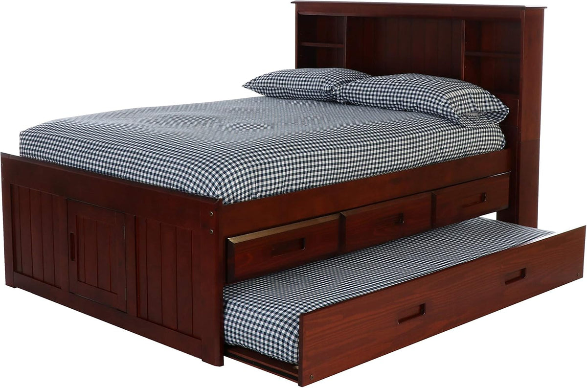 Merlot Bookcase Bed with 3 Drawers & Trundle O6870
