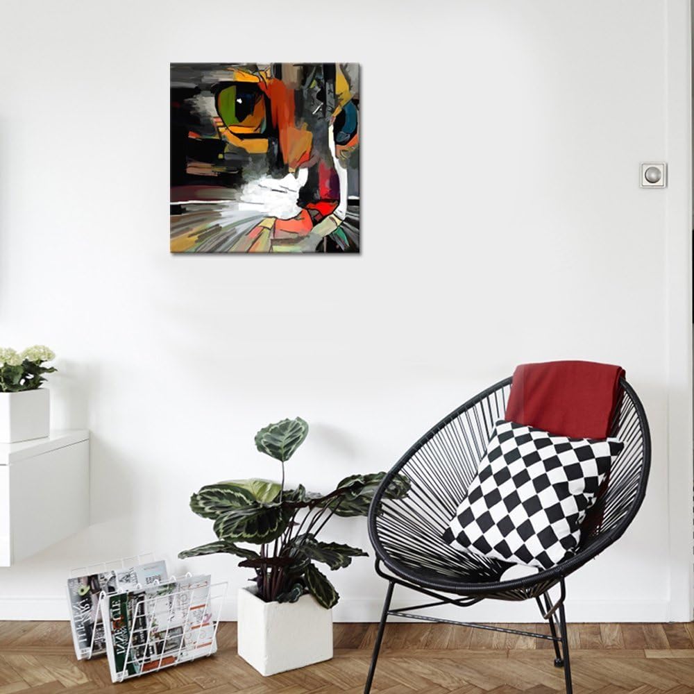 Abstract Colorful Cat Painting Giclee Prints Gallery Wrap Ready to Hang (01 Cat, 20x20) M764