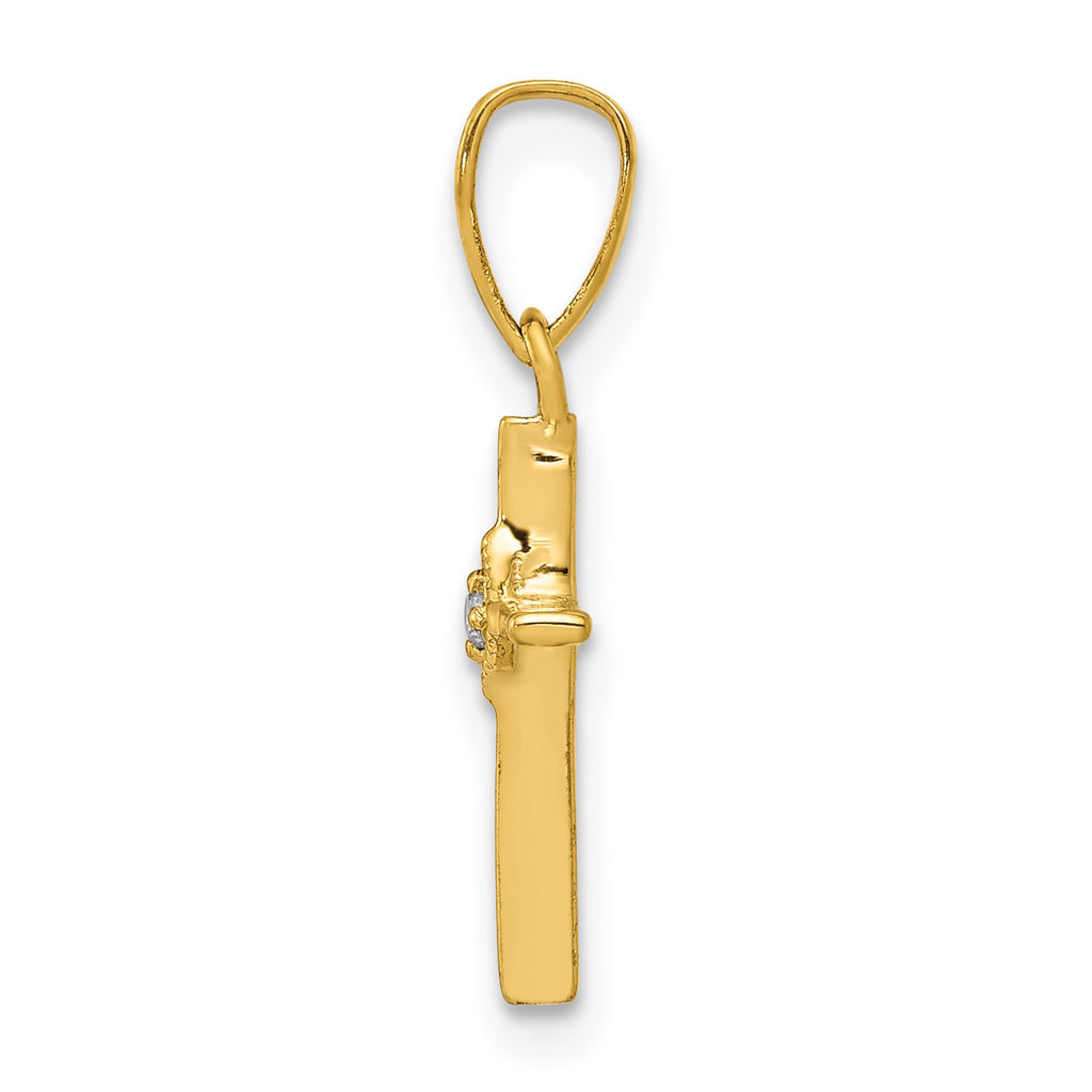 14K Yellow Gold Diamond Cross Pendant Charm with Rope Chain Necklace 20'' F976