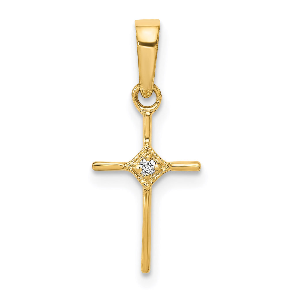 14K Yellow Gold Diamond Cross Pendant Charm with Rope Chain Necklace 20'' F976