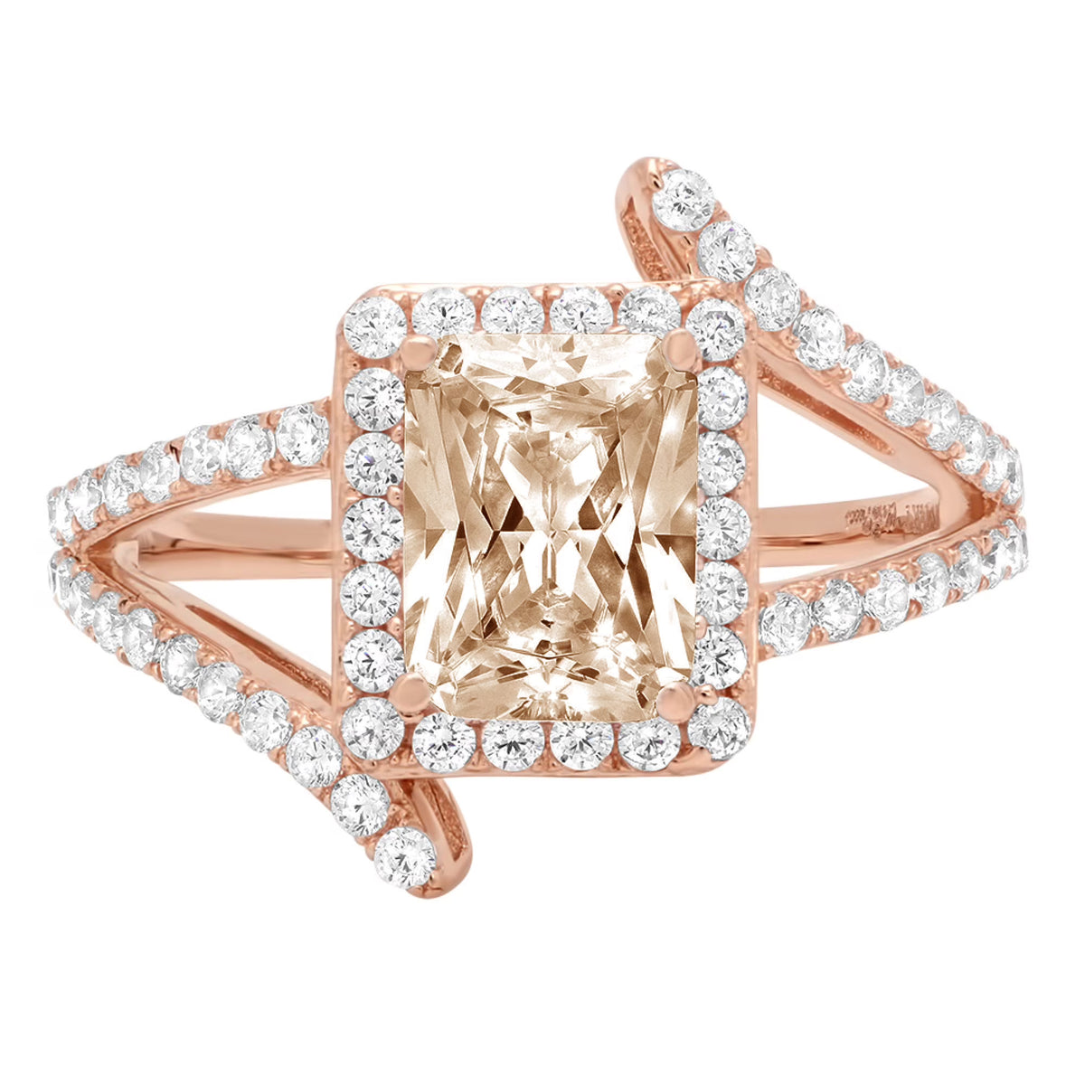18k Rose Gold Halo Ring with Champagne Simulated Diamond I10869