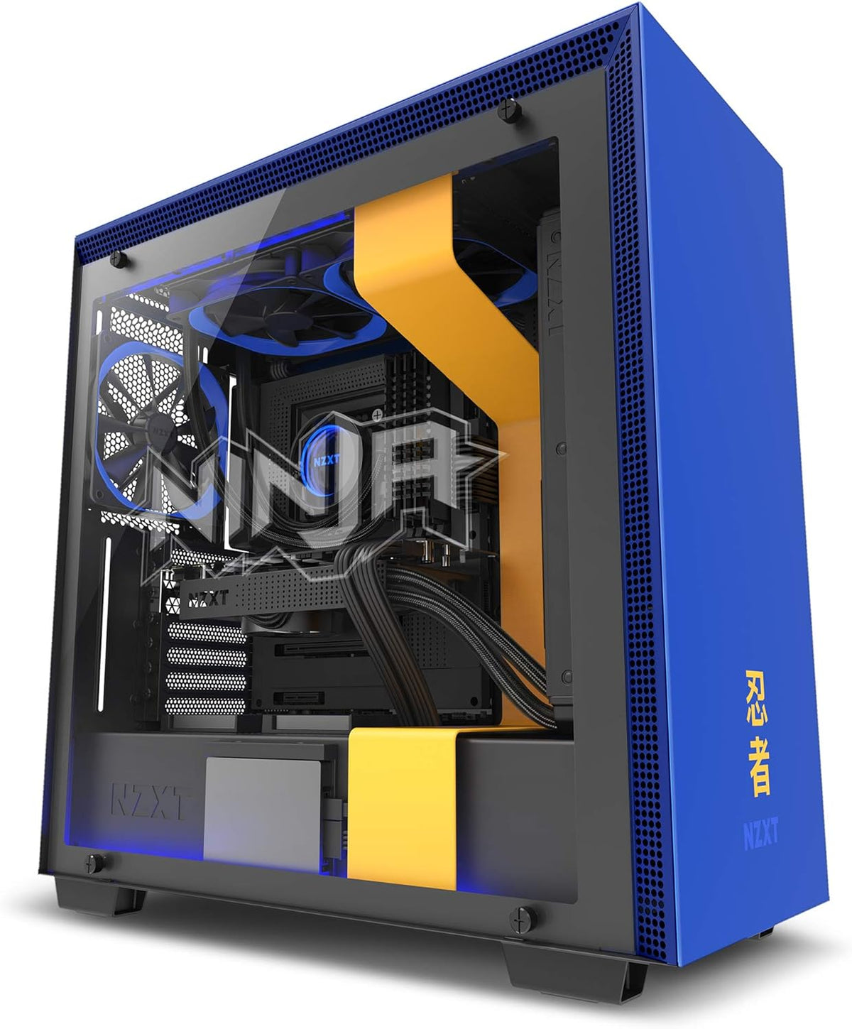 Yellow/Blue ATX Mid-Tower PC Gaming Case with Tempered Glass Panel V292165