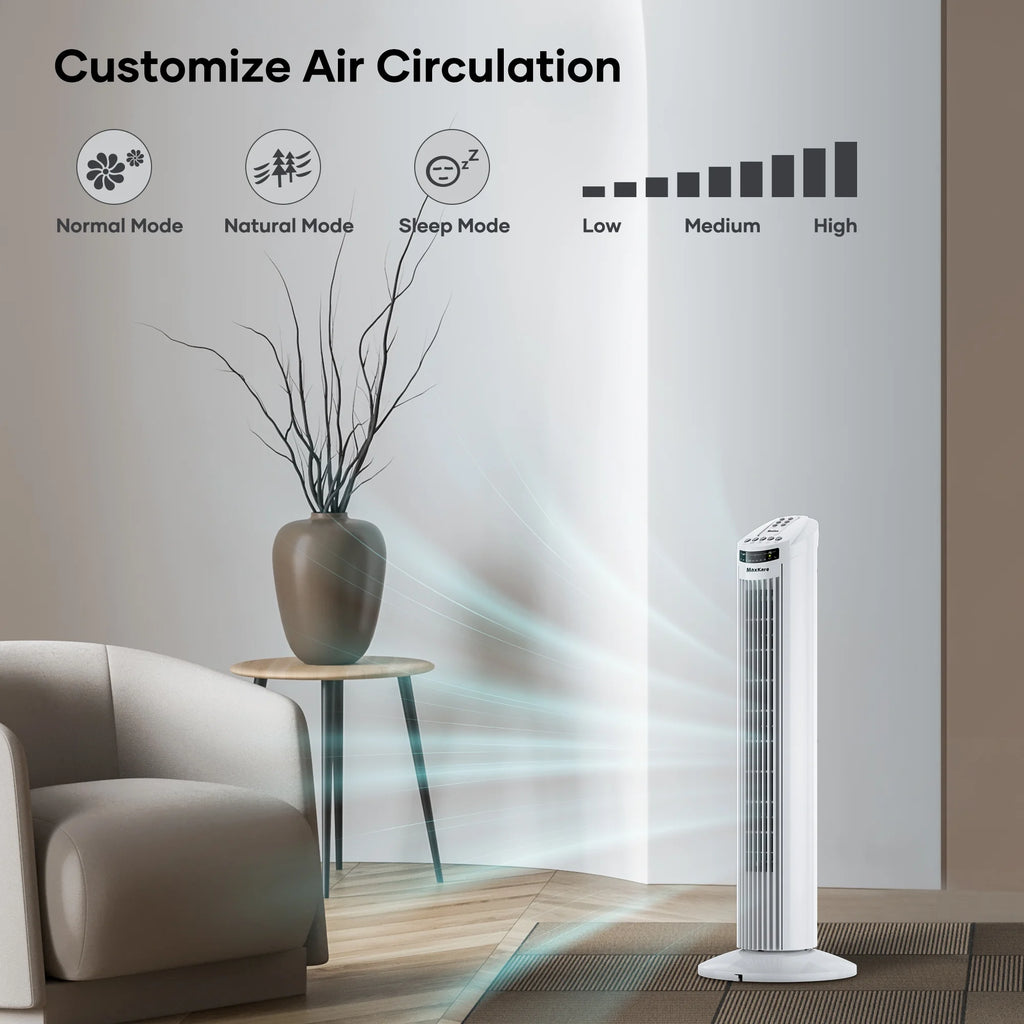 White 30 Tower Fan with Remote Control 3 Speeds K231