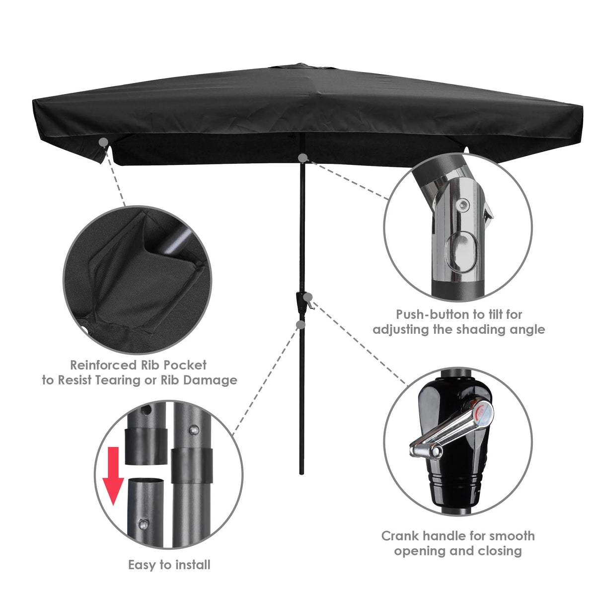 10x6.5ft Rectangle Aluminum Outdoor Patio Umbrella with Valance Crank Tilt Dark Black E9679