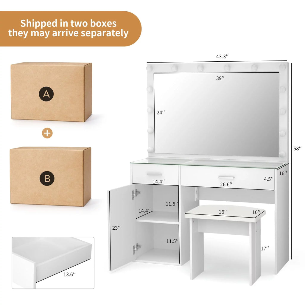 White Makeup Vanity Desk with Mirror and Lights U3949