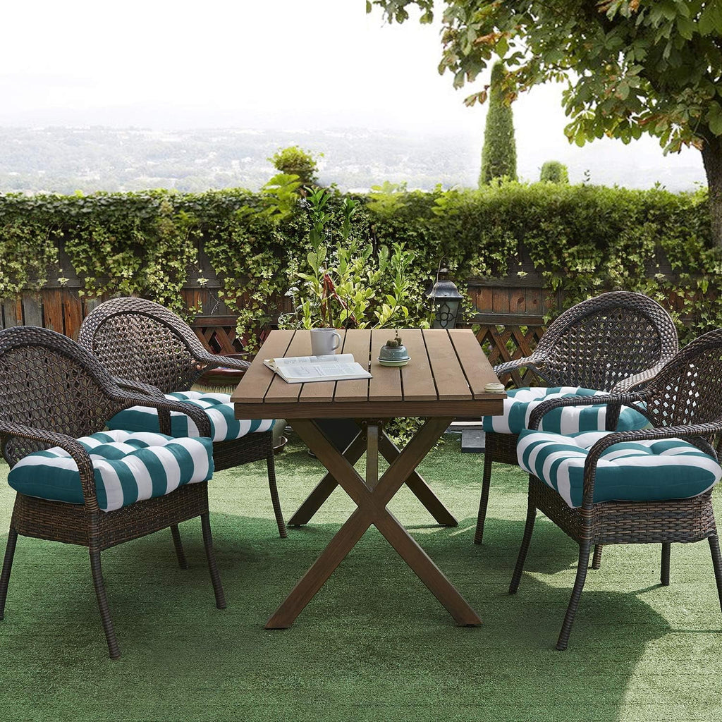 Green and White Striped Square Outdoor Chair Cushions 4 Pack H211