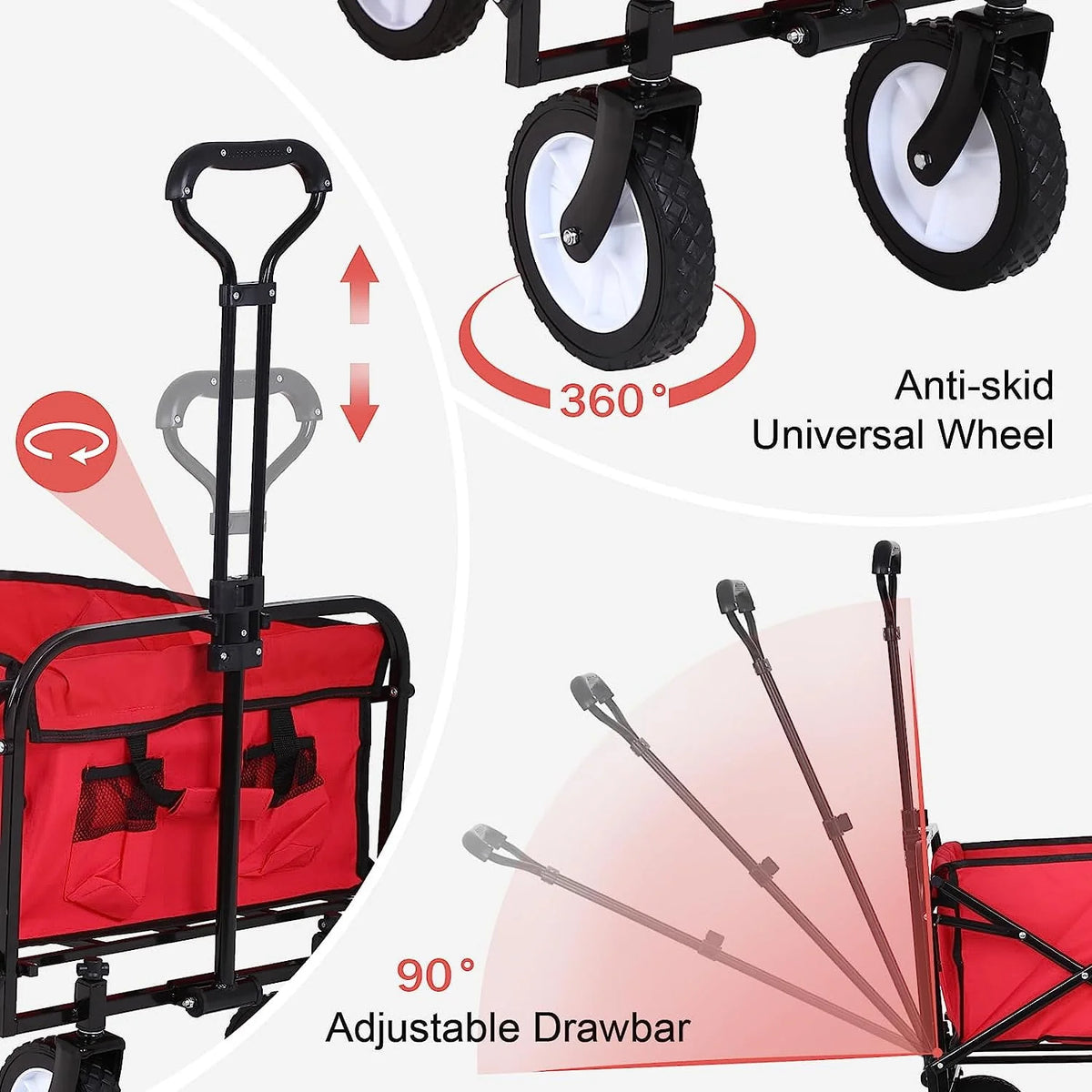 Collapsible Folding Wagon Cart with Side Pocket, Gray Z862202