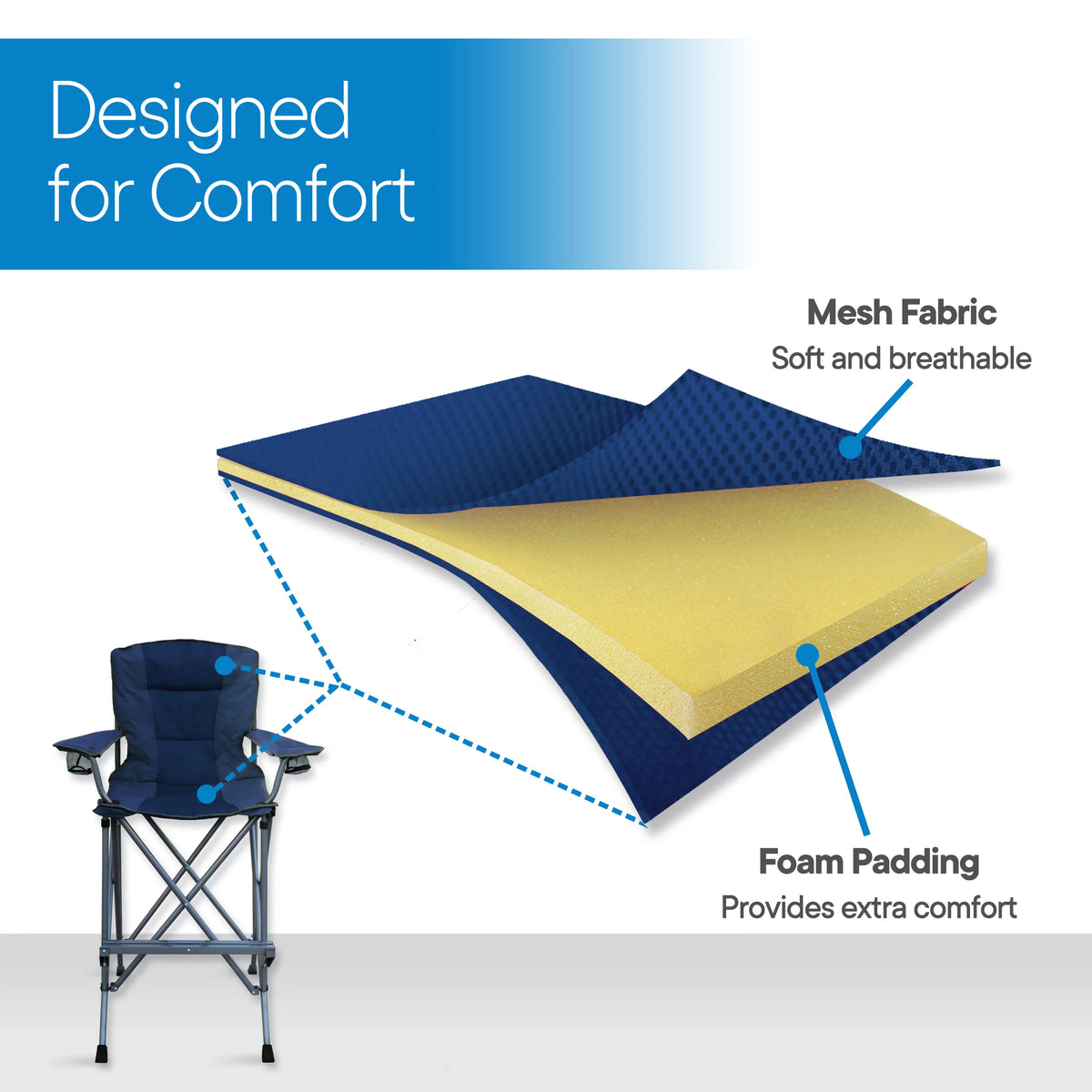 Extra Tall Blue Folding Chair with Footrest and Carrying Bag Z605101
