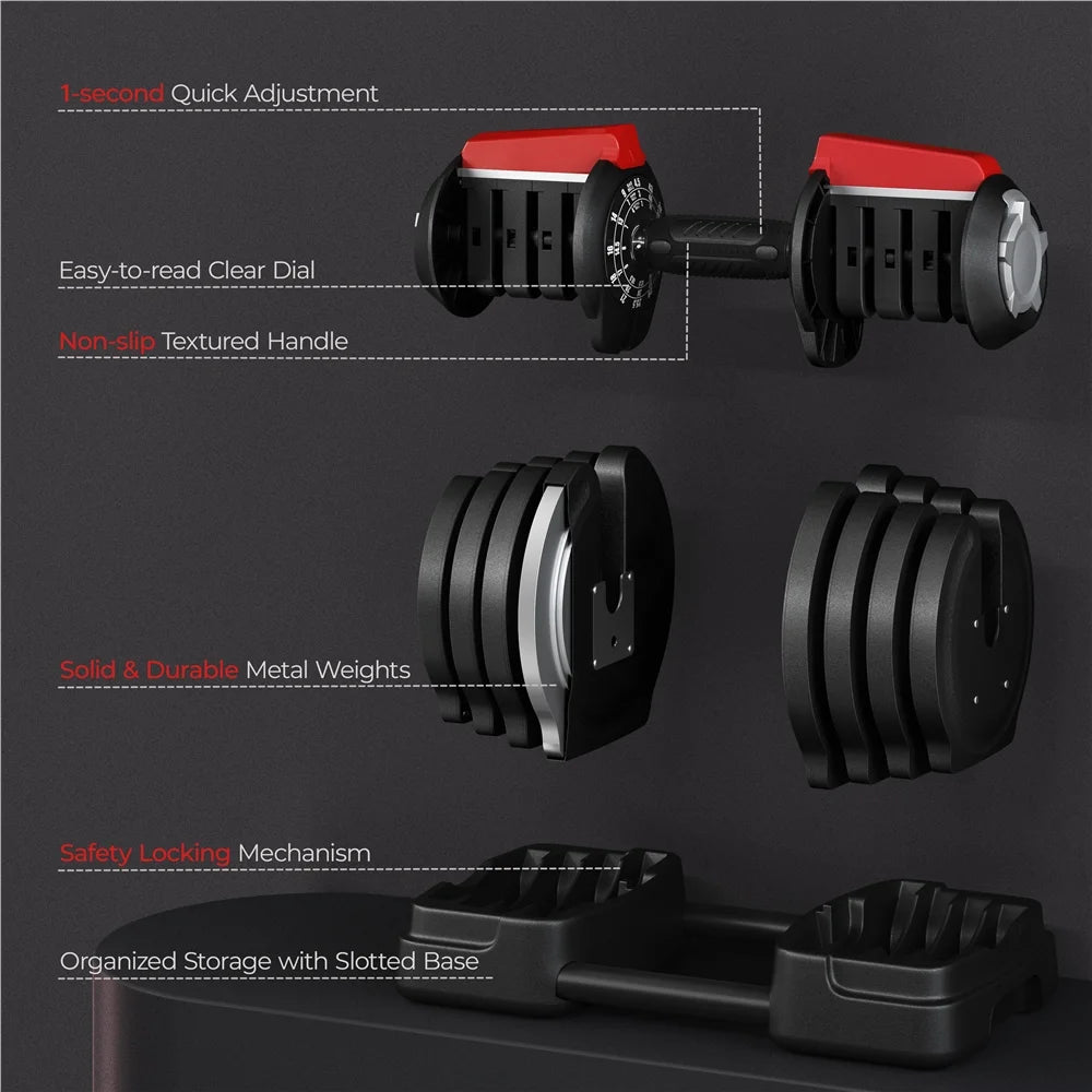 3-In-1 Adjustable Dumbbell Weight Set Black Q4346